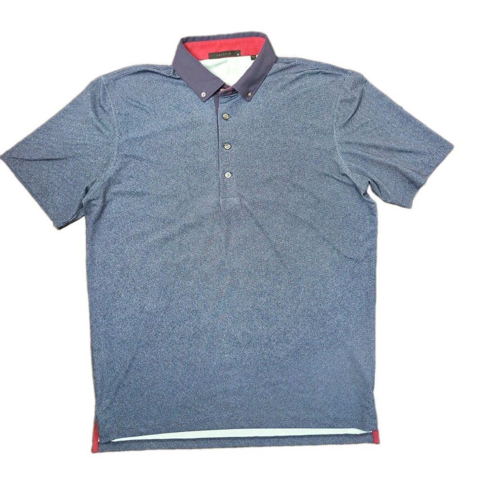 Greyson Golf Polo Medium Blue Size M Collared Short Sleeve Shirt Checked Print